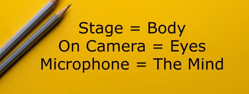 Stage = Body, On Camera = Eyes, Microphone = Mind